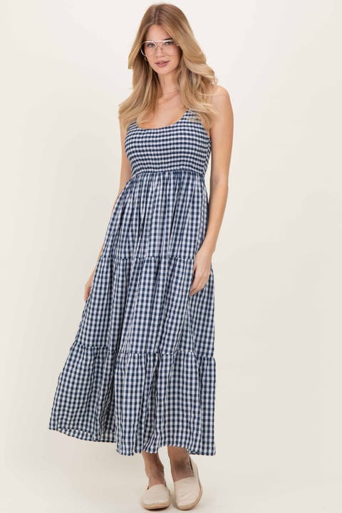 Gingham Sleeveless Tiered Maxi Dress