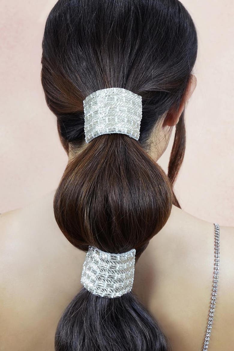 Embellished Ponytail Holder - Silver, Alternate, color, Silver