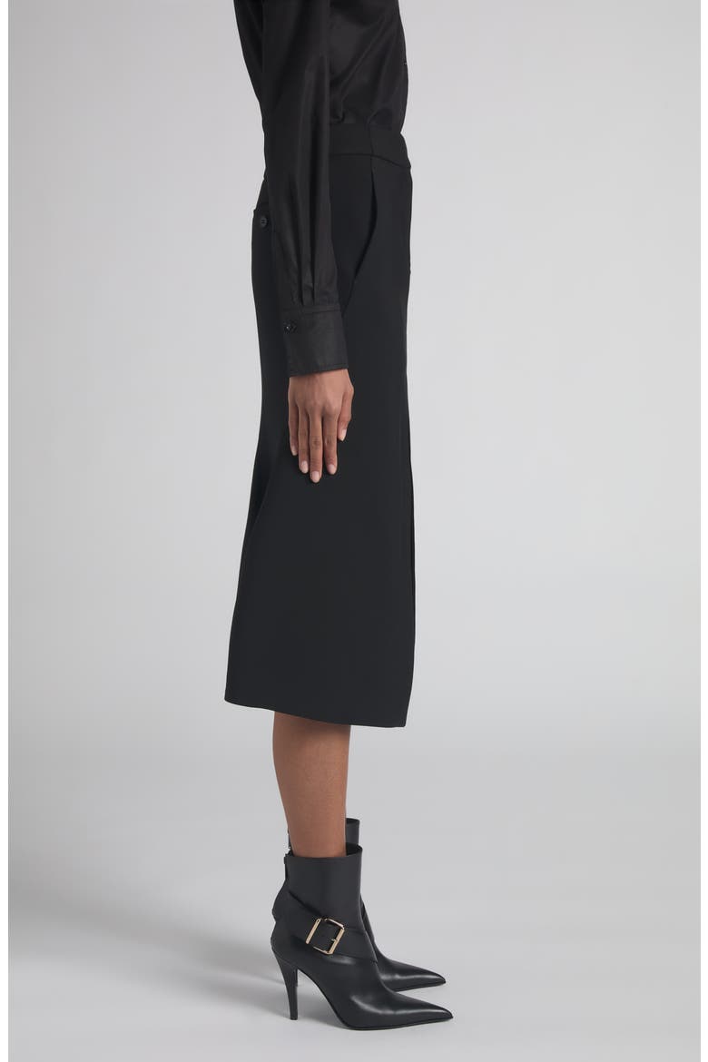 Kick Back Wool Stretch Gabardine Midi Skirt, Alternate, color, BLACK