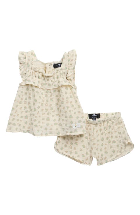 Stripe Cotton Seersucker Top & Shorts Set (Baby)