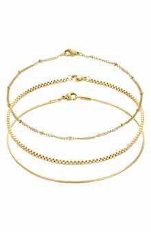 Adornia Set of 3 Tarnish Resistant 18K Gold Plated Chain Anklets