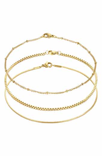 Set of 3 Tarnish Resistant 18K Gold Plated Chain Anklets
