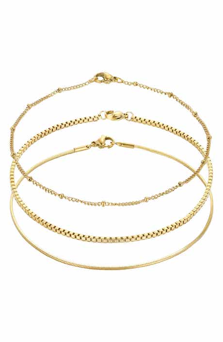 Adornia Set of 3 Tarnish Resistant 18K Gold Plated Chain Anklets