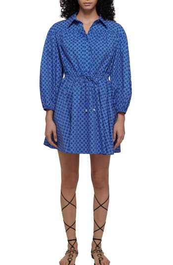 Derek Lam 10 Crosby Arbi Long Sleeve Fit & Flare Shirtdress In Cobalt Multi