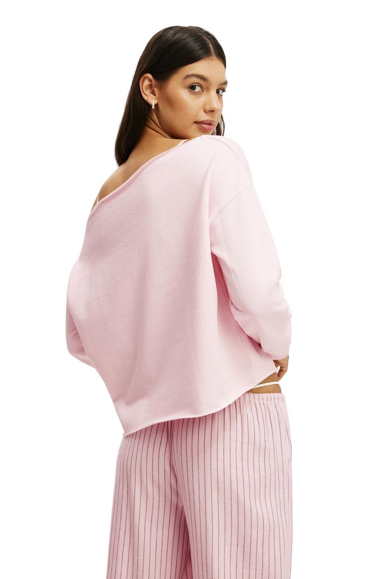 Women's Off The Shoulder Fleece Jumper, Alternate, color, Pink Kiss Star