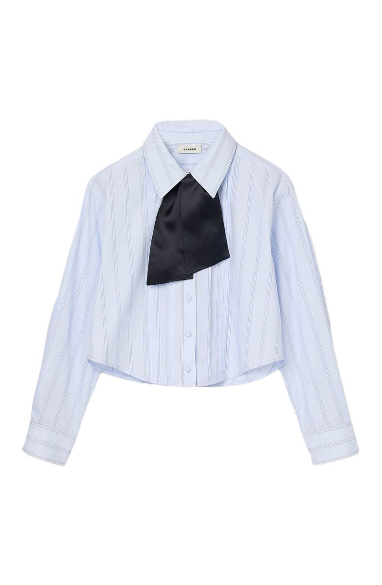 SANDRO Cropped shirt with removable tie, Alternate, color, Sky Blue