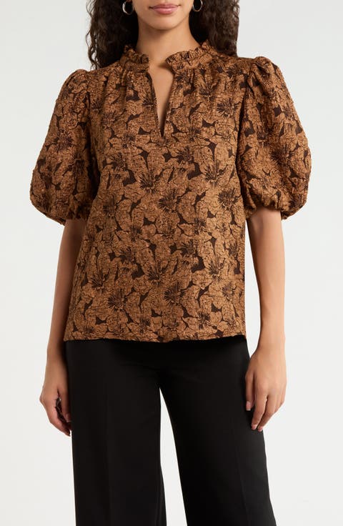 Arielle Jacquard Puff Sleeve Top