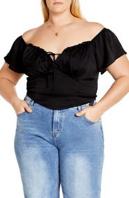 City Chic Mae Ruffle Off the Shoulder Crop Top