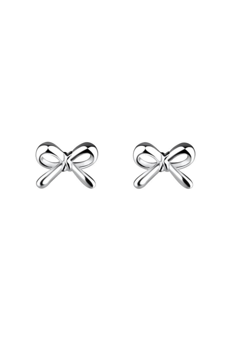 Kids' Sterling Silver Bow Stud Earrings in Gift Bottle, Alternate, color, Metallic Silver