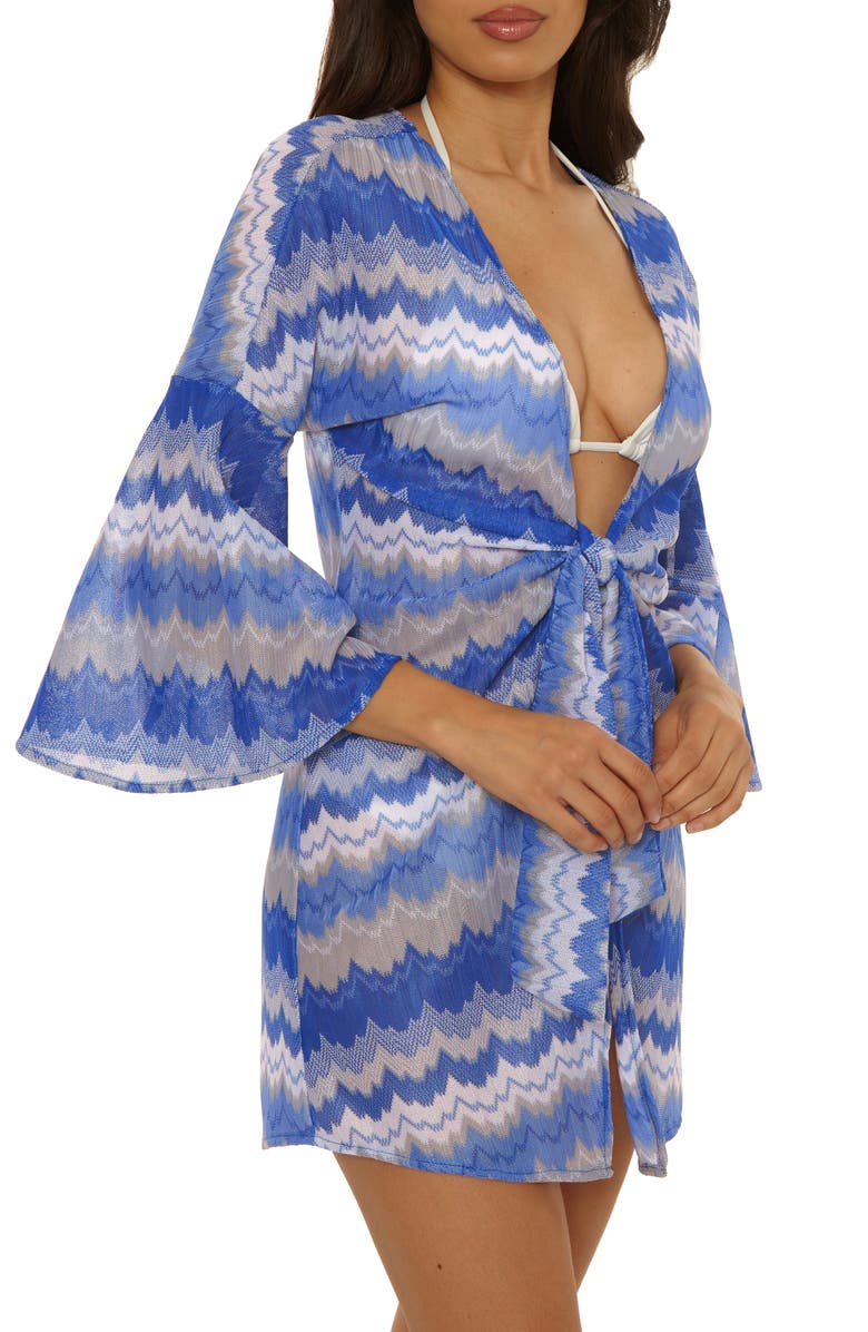 Becca Santorini V-Neck Long Sleeve Cover-Up Tunic, Alternate, color, Lapis Multi