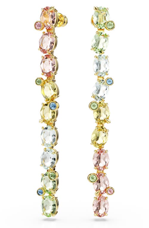 Swarovski Gema Gold-tone Plated, Asymmetrical Design, Mixed Cuts, Multicolored Drop Earrings In Multi
