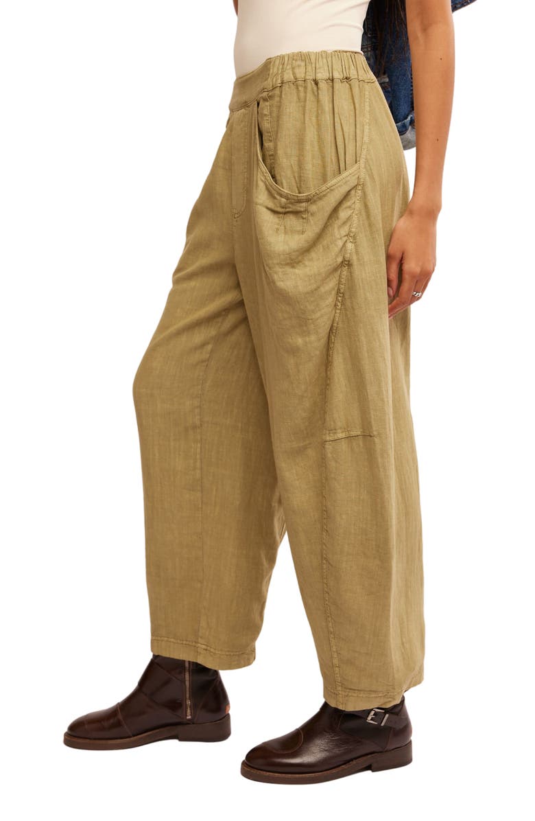 Free People High Road Pull-On Linen Blend Barrel Pants, Alternate, color, Python