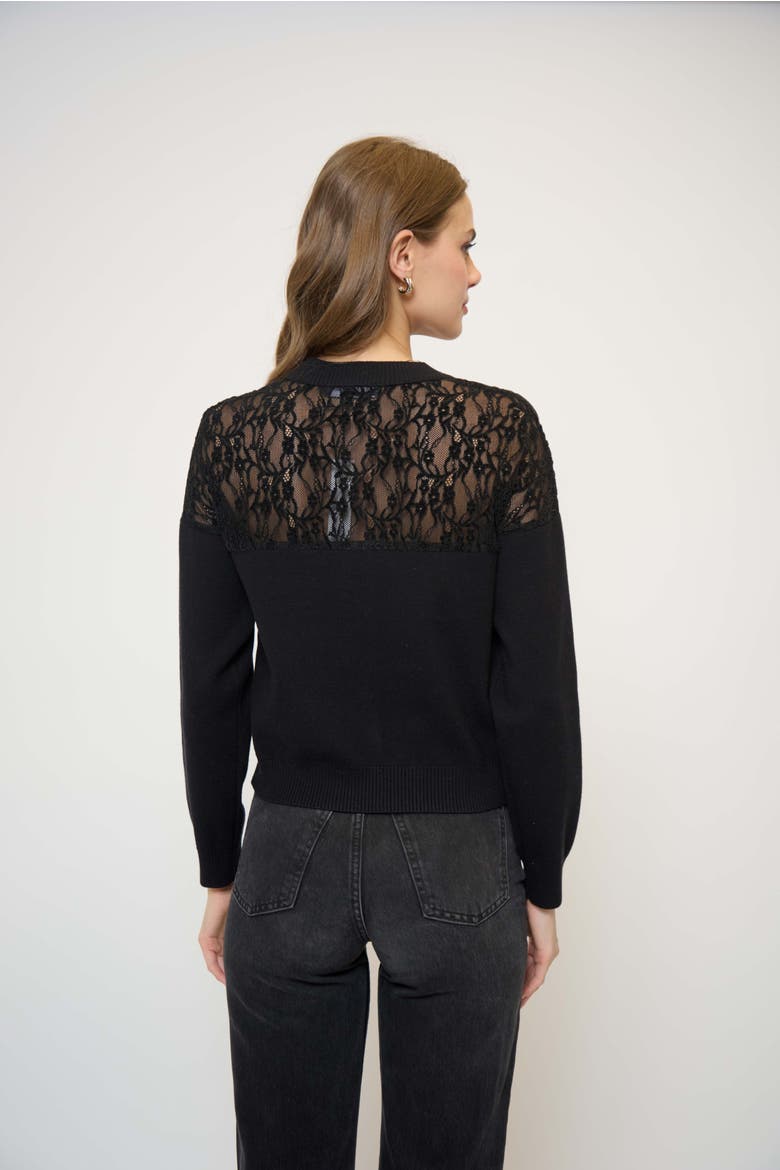 Stella Lace X Knit Twofer Sweater, Alternate, color, Black