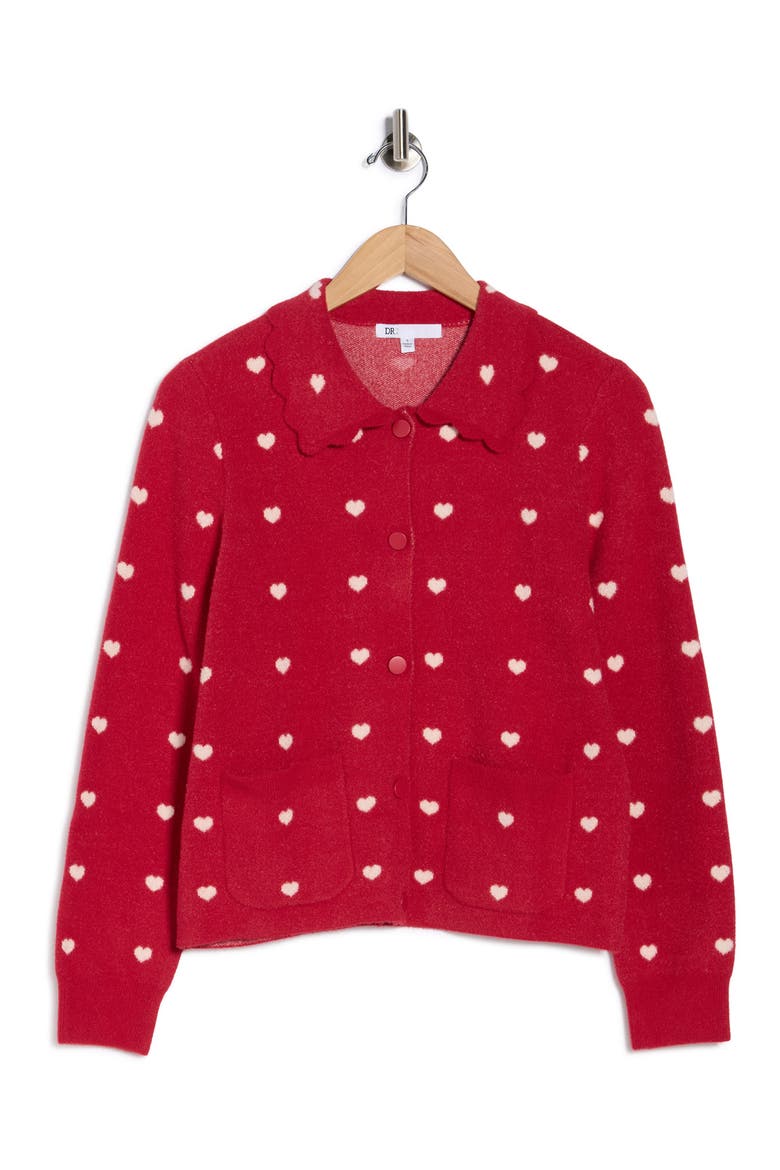 Heart Collar Cardigan, Alternate, color, RED