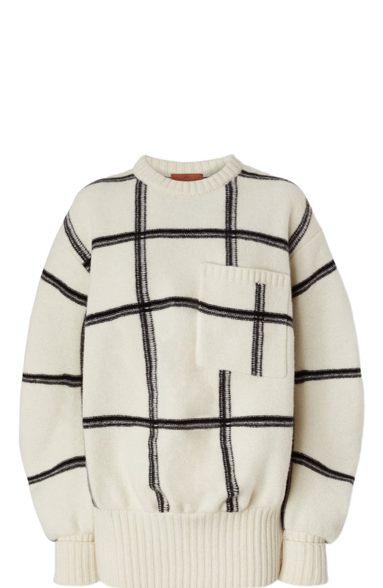 Missoni Oversized Wool Check Crew Neck Sweater, Alternate, color, White