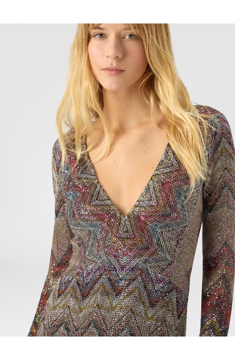 Missoni Long Dress With V-neck And Zigzag Pattern, Alternate, color, Multicoloured