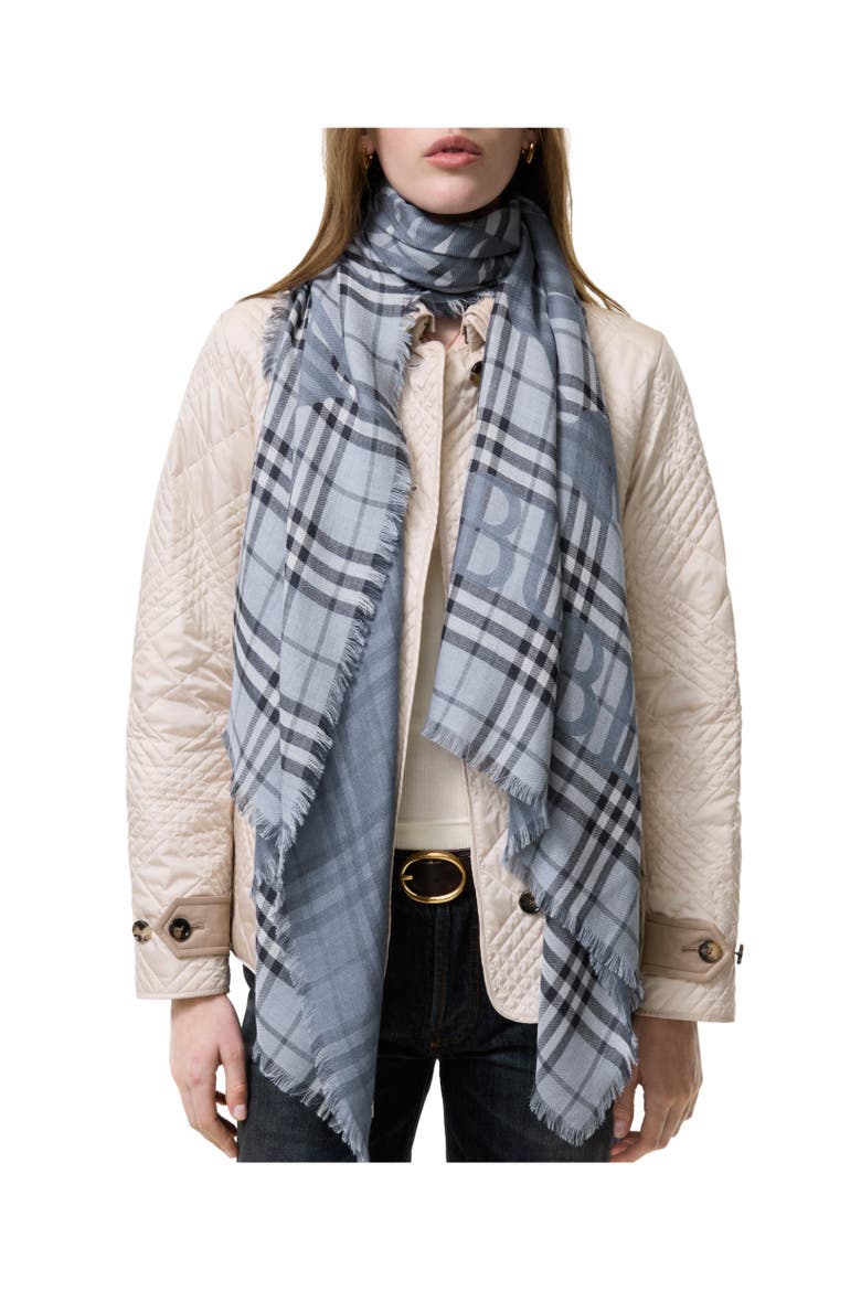 Wide Knight Check Wool Silk Scarf, Alternate, color, Bank blue