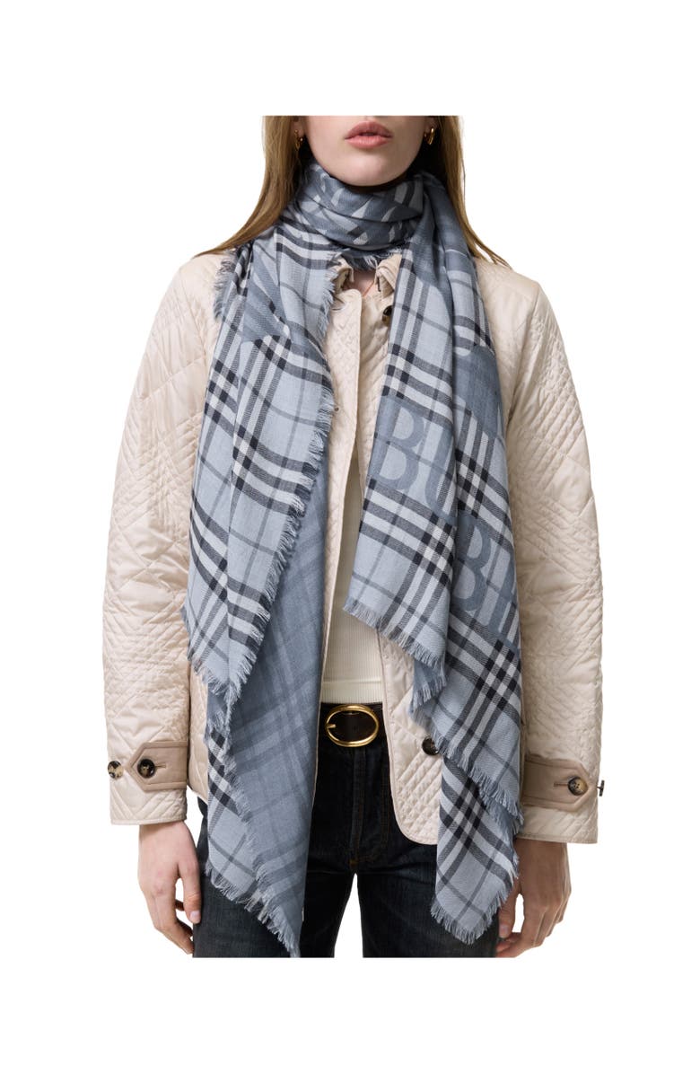Burberry Wide Knight Check Wool Silk Scarf, Alternate, color, Bank Blue