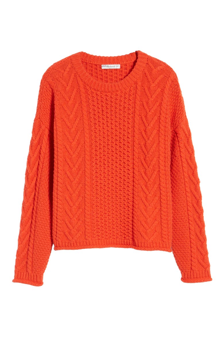 Cable Knit Pullover Sweater, Alternate, color, BRIGHT POPPY