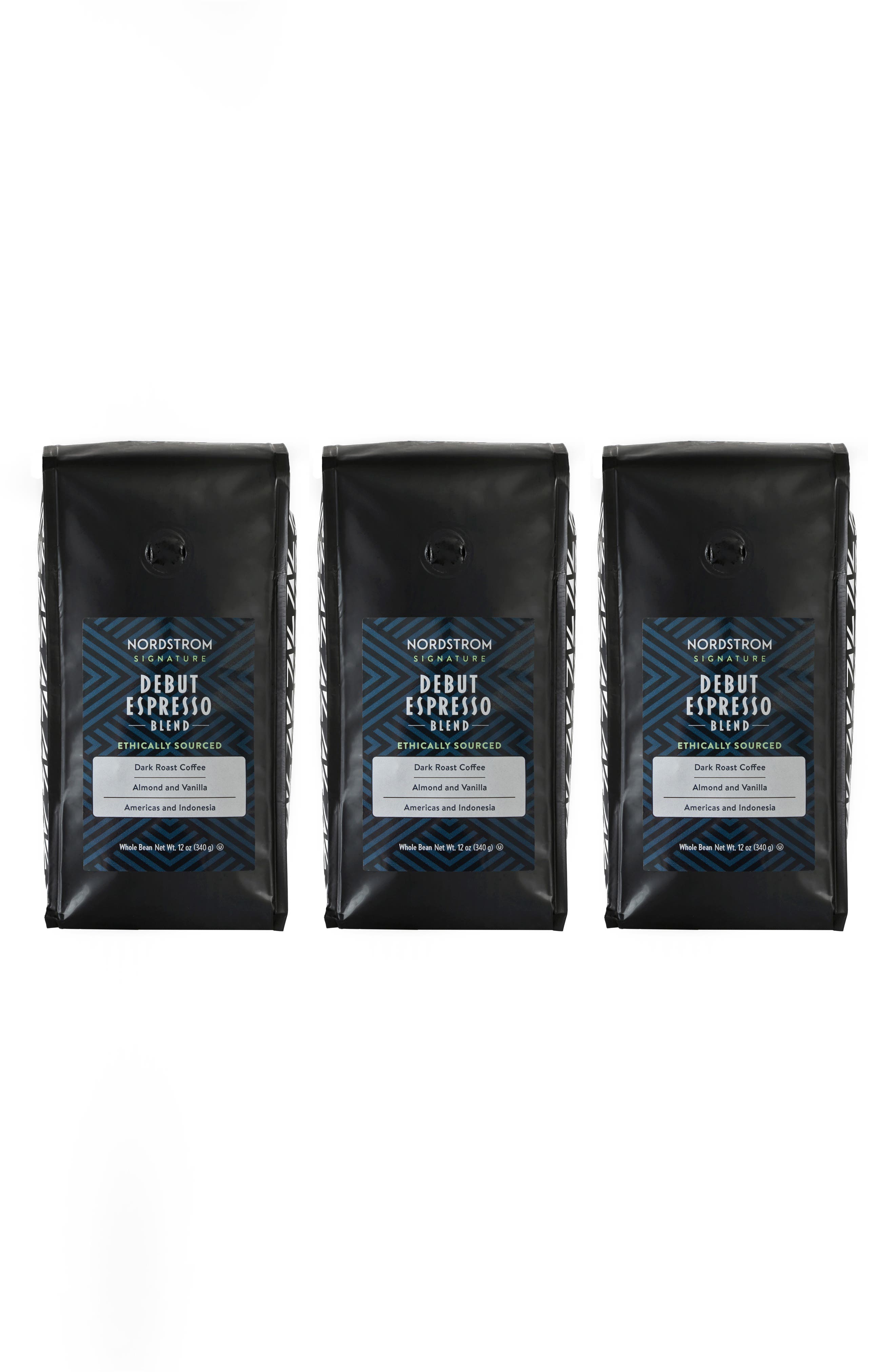Nordstrom Ethically Sourced Debut Espresso Blend 3-Pack Whole Bean Coffee in Black 