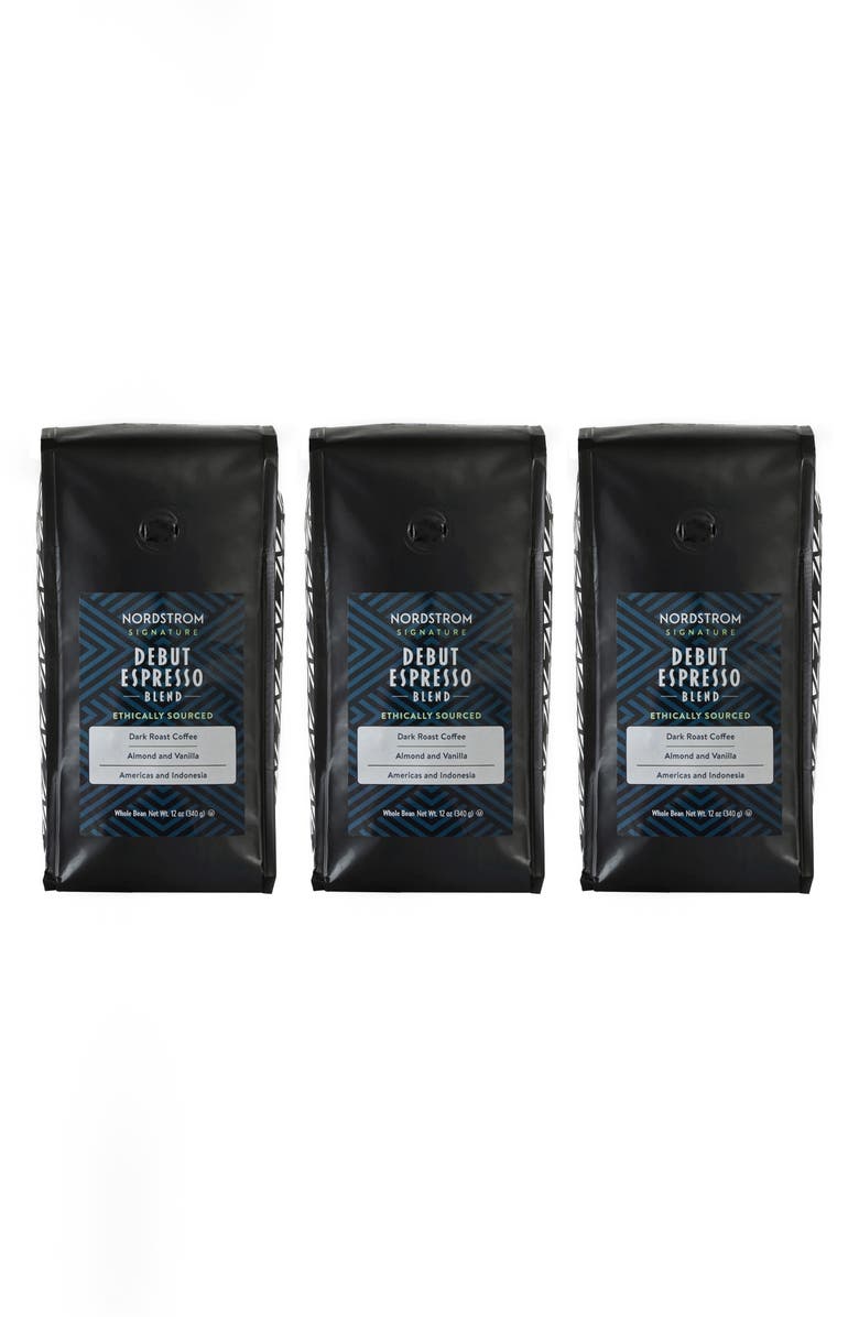 Nordstrom Ethically Sourced Debut Espresso Blend 3-Pack Whole Bean Coffee, Main, color, Black