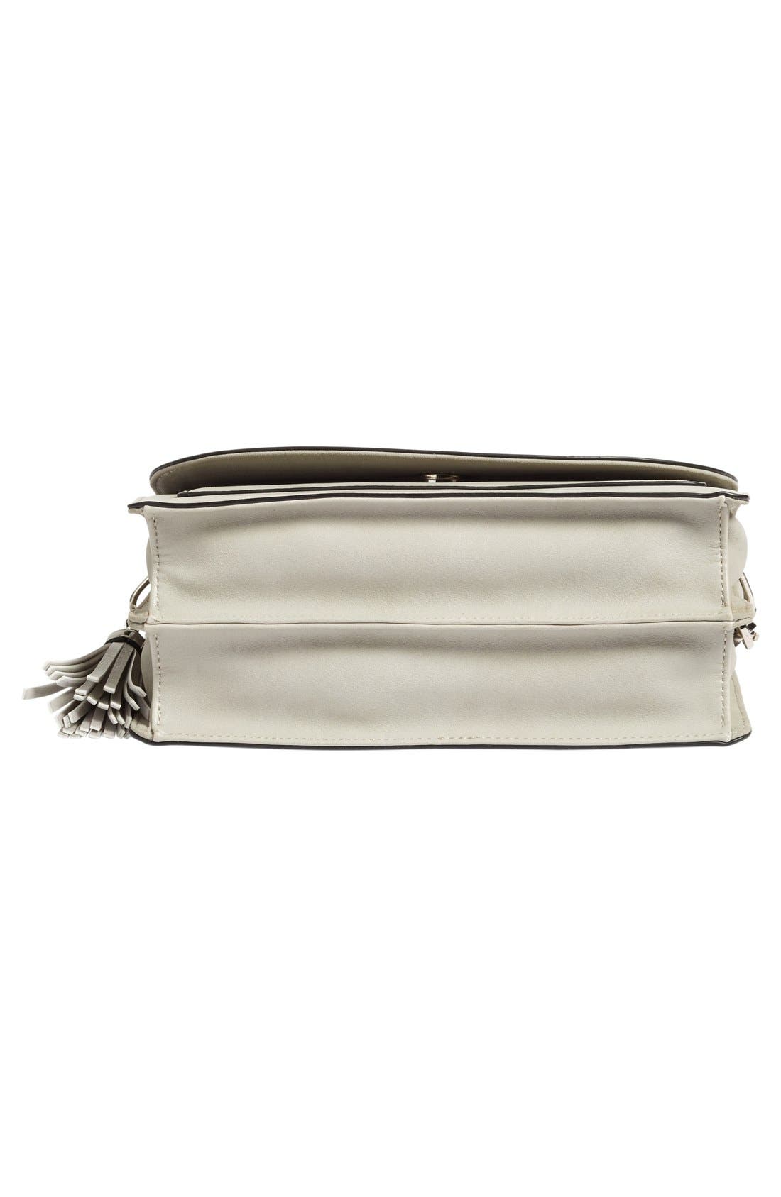 Tassel Faux Leather Shoulder Bag, Alternate, color, GREY MICRO