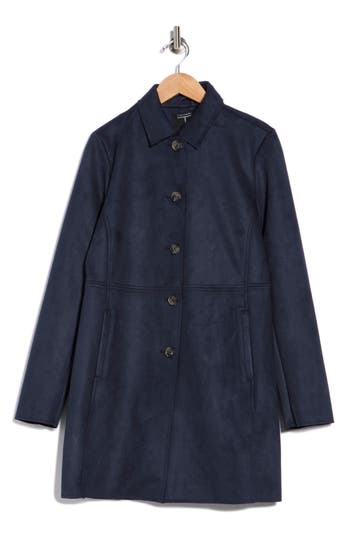 T Tahari Faux Suede Car Coat In Black