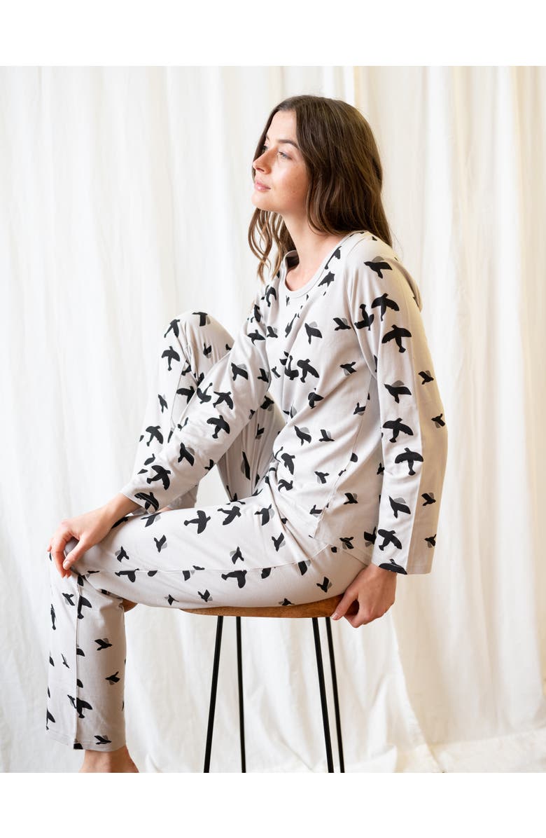 Leveret Women's Loose Fit Cotton Matching Family Pajamas, Animal & Nature Prints, Alternate, color, Bird Gray