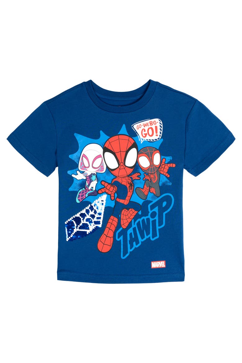 Spidey and His Amazing Friends Sequin T-Shirt, Main, color, Spidey Navy