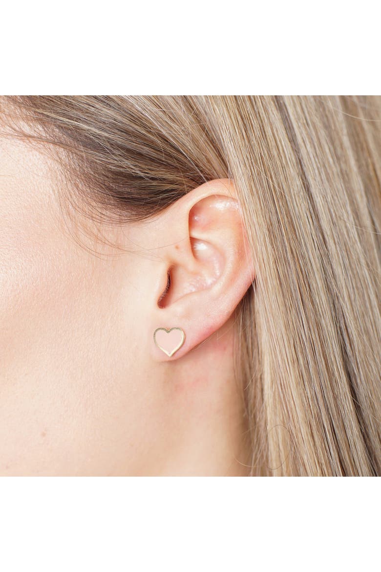 Large Pink Pearl Heart Stud Earrings, Alternate, color, Pink Pearl
