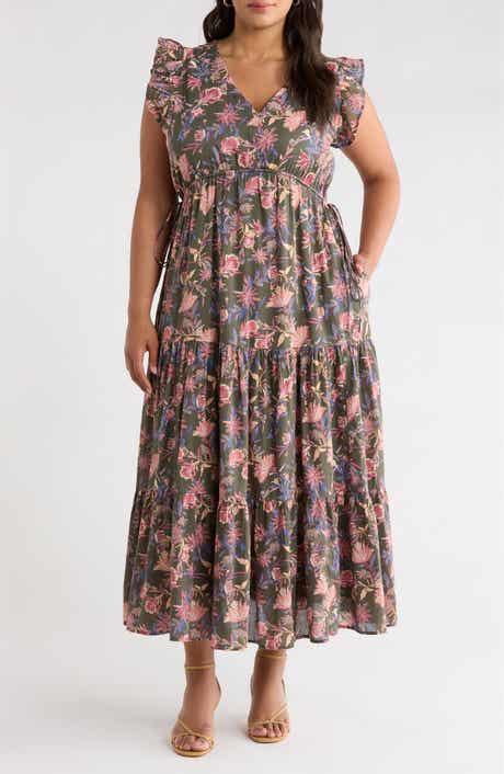Floral Print Flutter Sleeve Maxi Dress