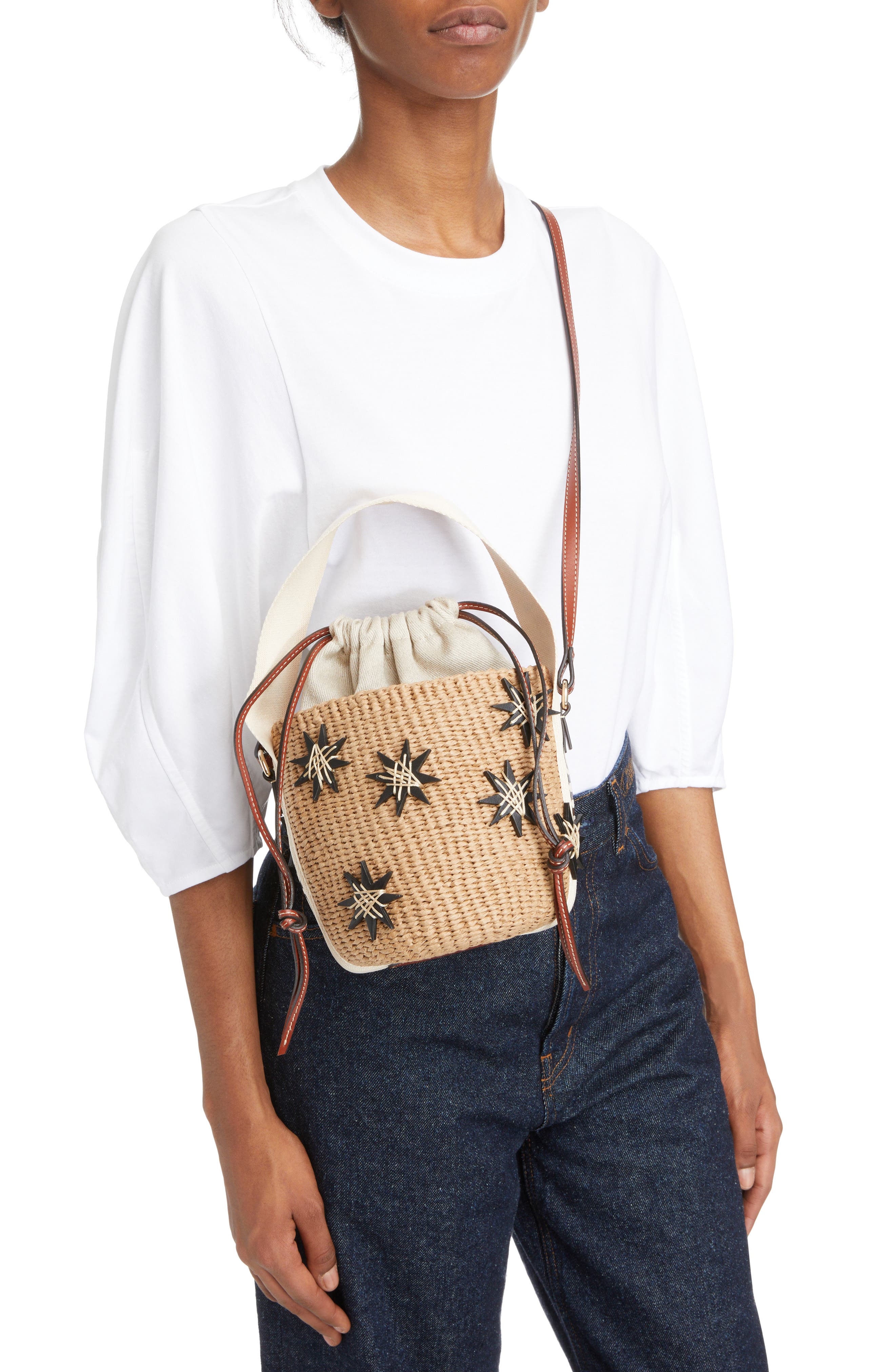 Chloé x Mifuko Small Woody Leather Stars Basket Bag, Alternate, color, 27S Sepia Brown