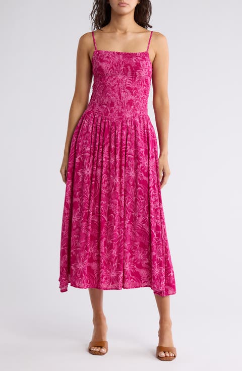 Smocked Drop Waist Maxi Dress