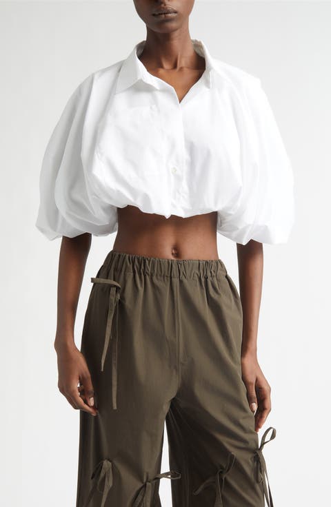 Tiny Crop Cotton Poplin Button-Up Bubble Shirt