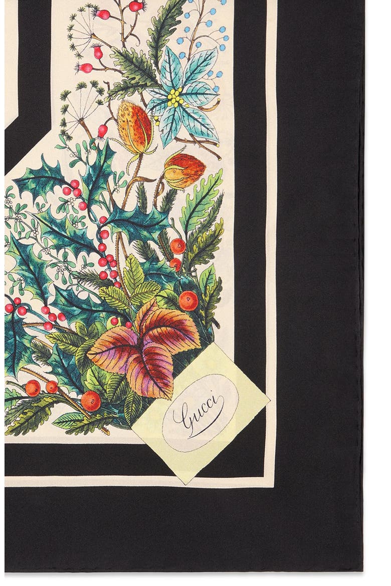 Floral Festival Print Silk Scarf, Alternate, color, BLACK/ IVORY