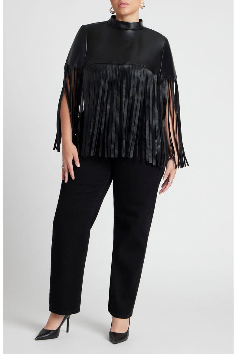 Faux Leather Fringe Cape, Alternate, color, BLACK ONYX