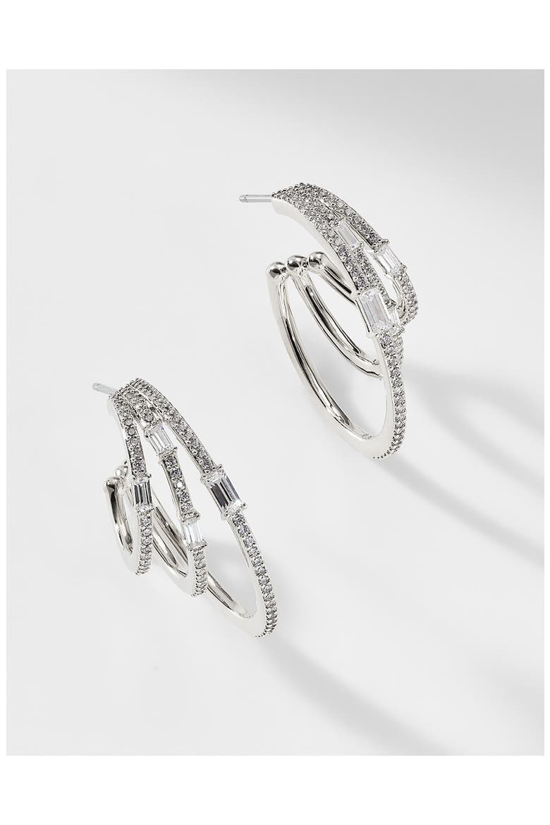 Triple Stack Hoop Earrings (Nordstrom Exclusive), Alternate, color, RHODIUM