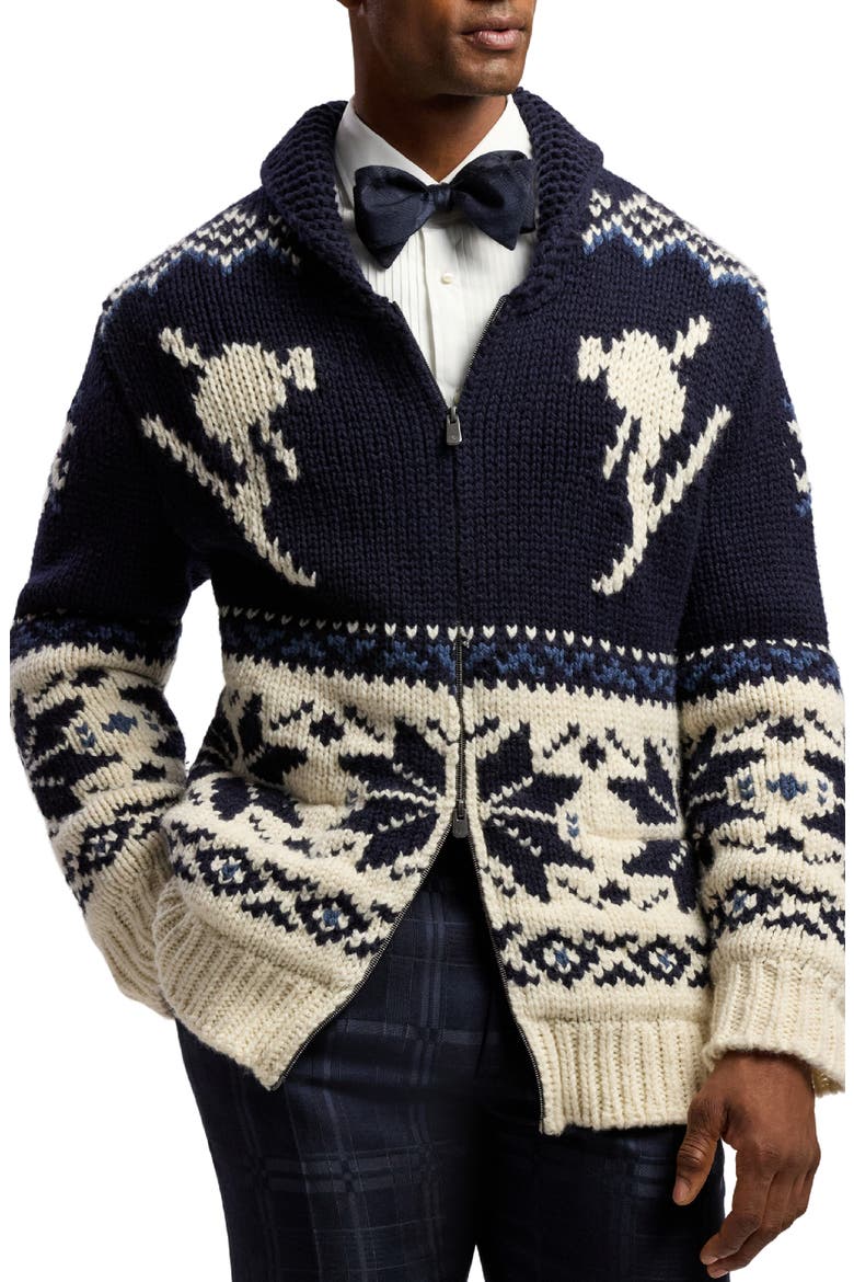 Broomball Fair Isle Wool & Cashmere Zip Cardigan, Main, color, CLASSIC CHAIRMAN NAVY/ CREAM
