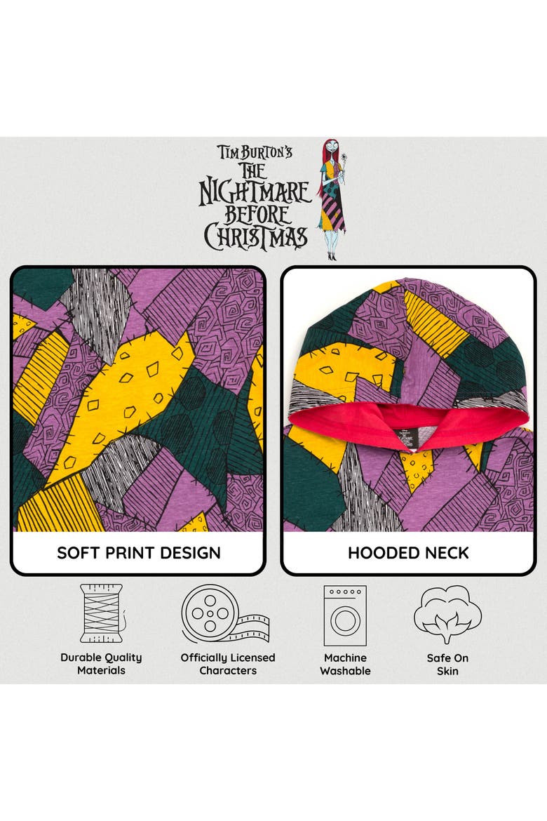 Nightmare Before Christmas Short Sleeve Hooded T-Shirt, Alternate, color, Sally Patchwork Multi