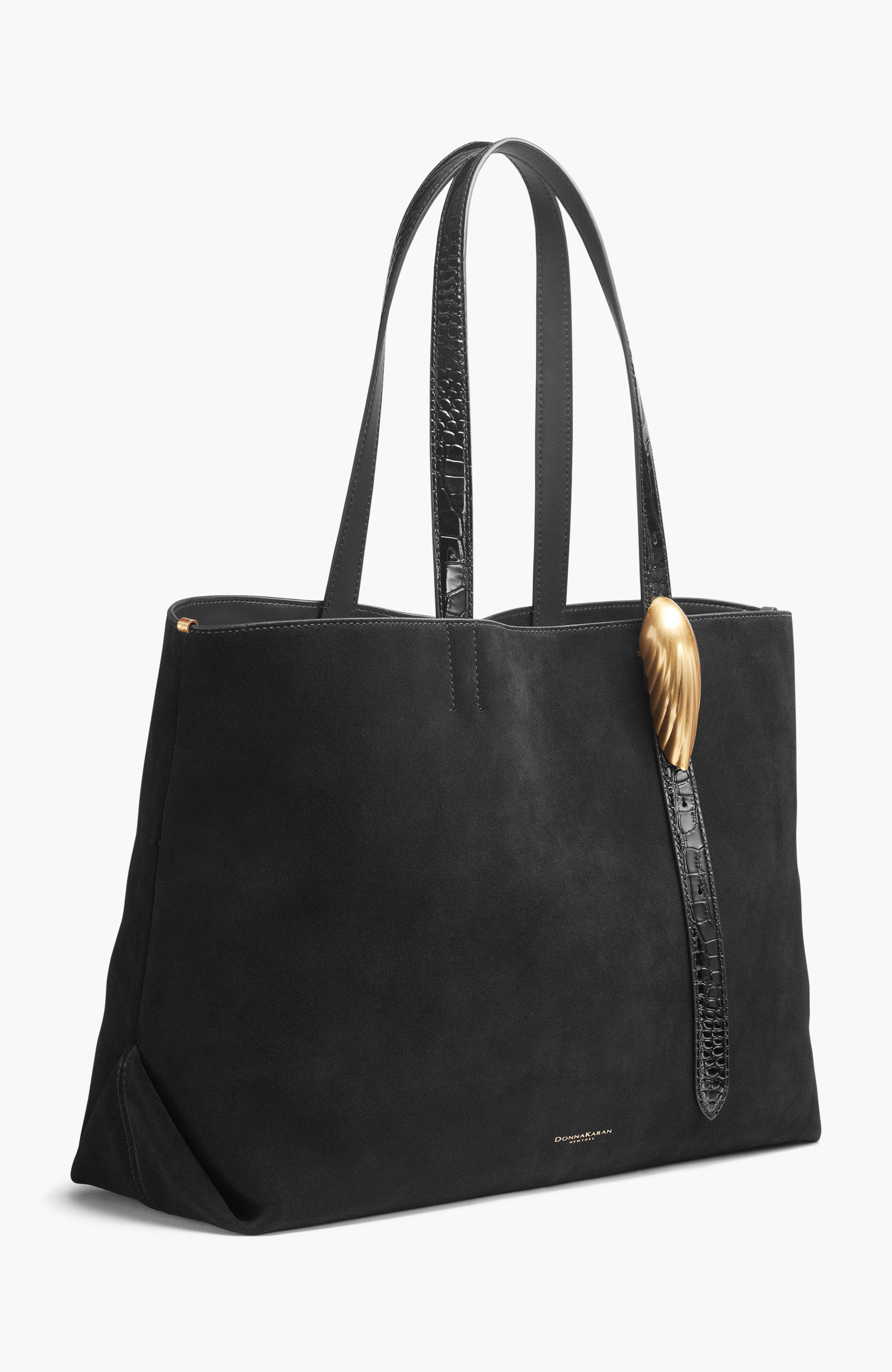 Donna Karan New York Georgette Suede Tote, Alternate, color, Black/Gold