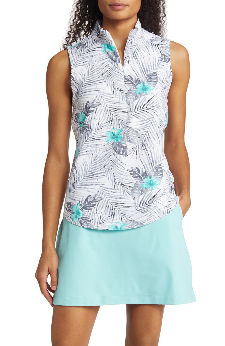 Tommy Bahama Aubrey Frond of You Print Sleeveless Quarter Zip Top, Main, color, 