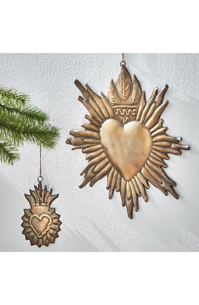 tag Sacred Heart Hanging Decor Antique Brass Iron Sculpture, Alternate, color, Gold