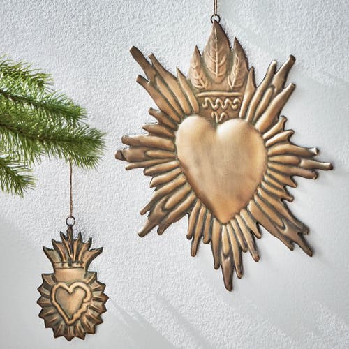 Tag Sacred Heart Hanging Decor Antique Brass Iron Sculpture In Gold