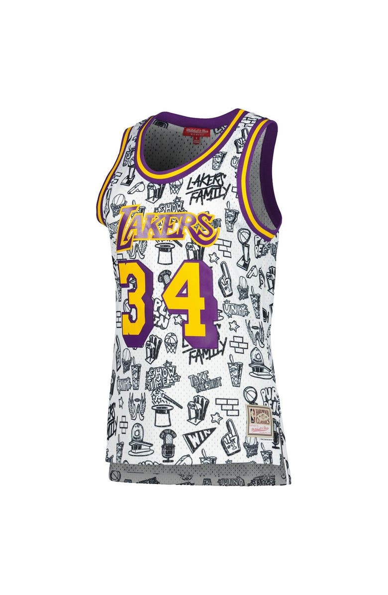 Mitchell & Ness Women's Mitchell & Ness Shaquille O'Neal White Los Angeles Lakers 1996 Doodle Swingman Jersey, Alternate, color, 