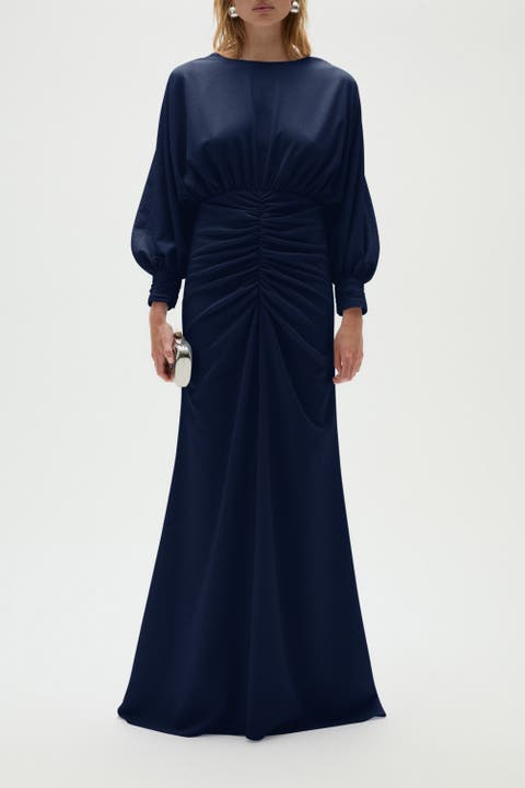 Pebble Crepe Gathered Gown
