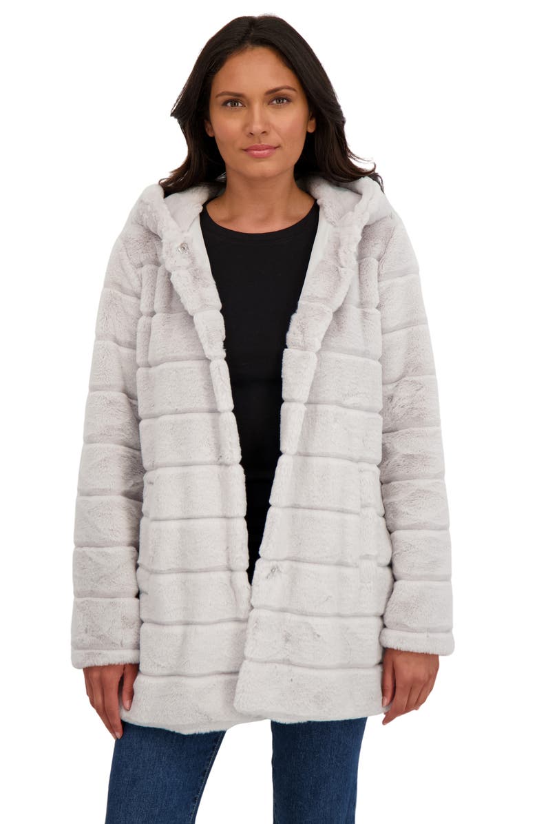 Sebby Hooded Faux Fur Jacket, Alternate, color, Light Grey