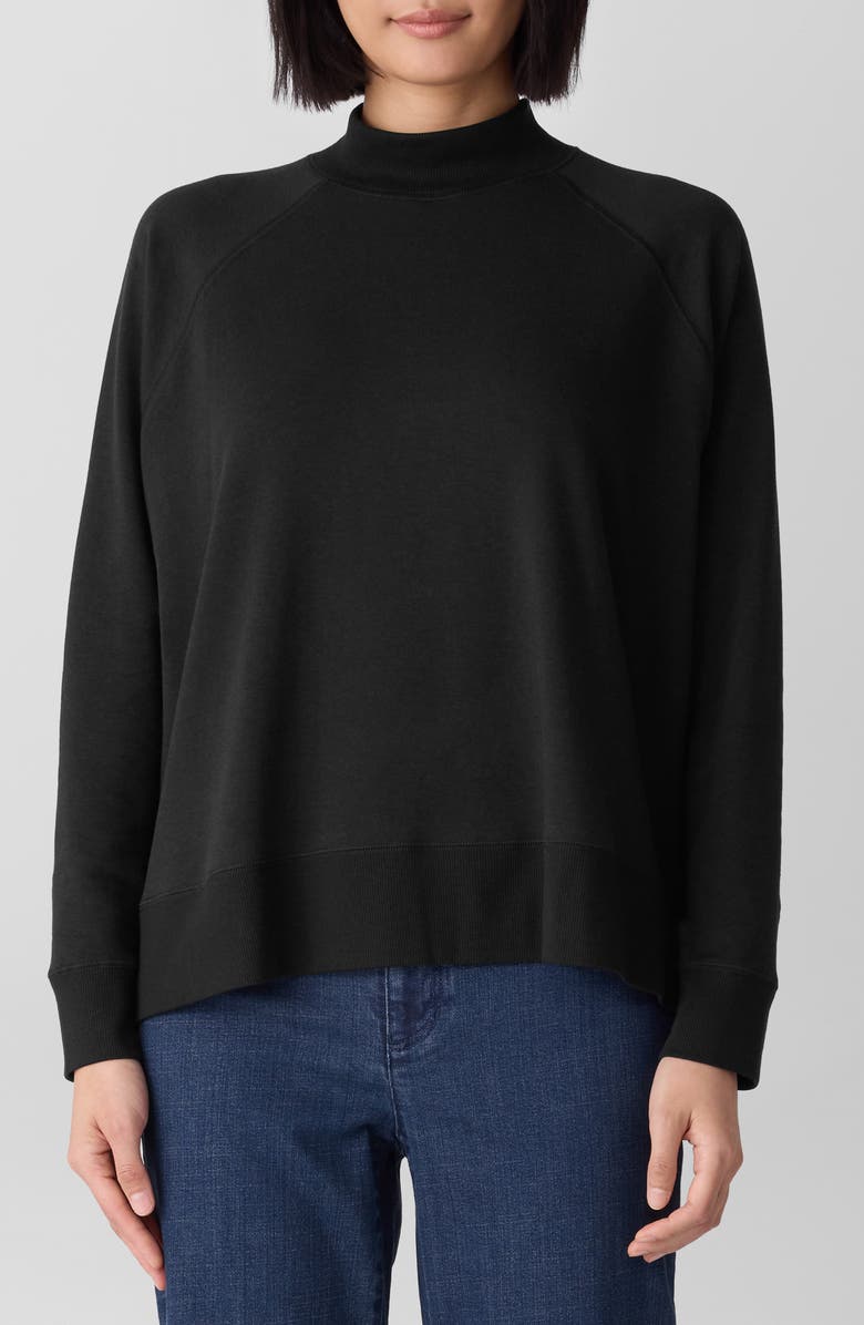 Eileen Fisher Mock Neck Long Sleeve Top, Main, color, Black