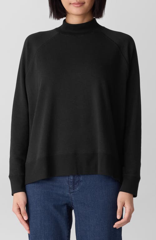 Eileen Fisher Cozy Brushed Terry Hug Mock Neck Top In Black