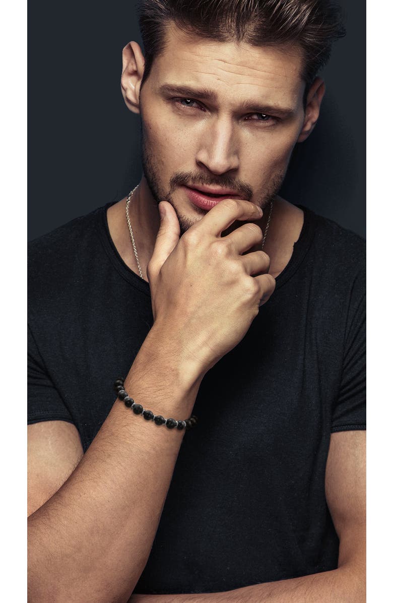 Link Up Gemstone Bead Bracelet with Alternating Accent Beads, Alternate, color, Black