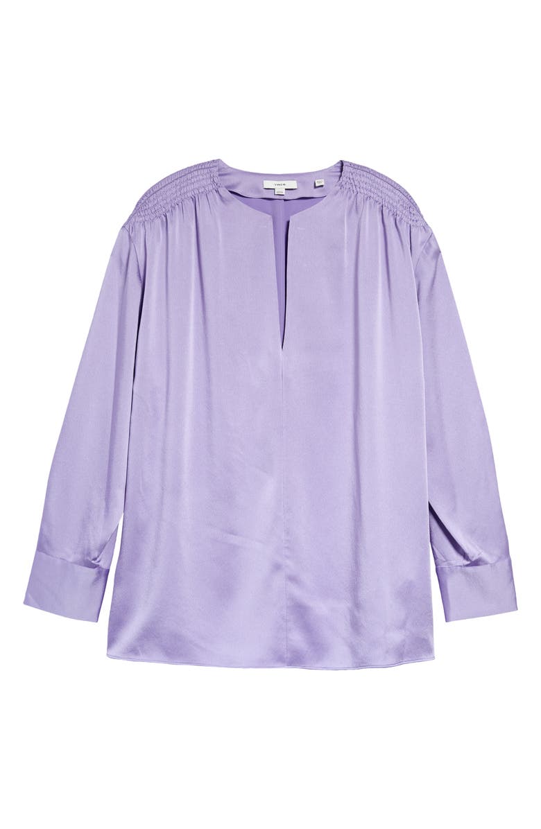 Vince Smocked Shoulder Long Sleeve Satin Blouse, Alternate, color, Lily Stone